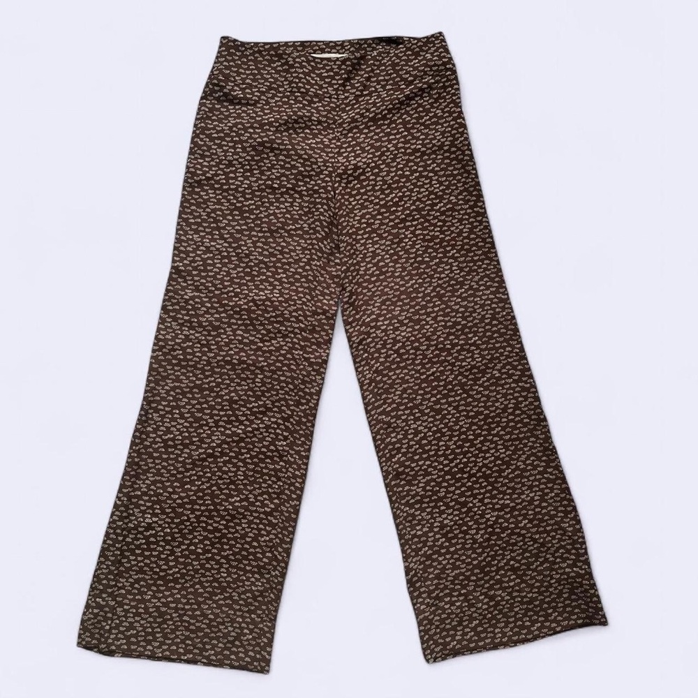 LOFT chocolate mousse wide leg "Kate" pants with cute croissant pattern - 8